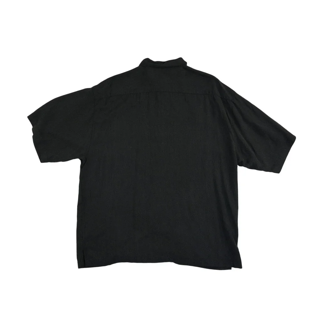 Tommy Bahama 100% Silk Camp Shirt Mens Size XL Black Silk Herringbone Button Top